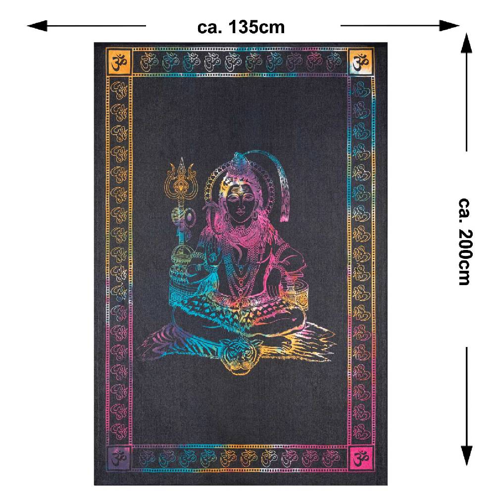 Kunst Und Magie UV Tuch Shiva Tagesdecke Wandbehang Deko Meditation UV Schwarzlicht ca. 200 x 135 cm Räumungsverkauf