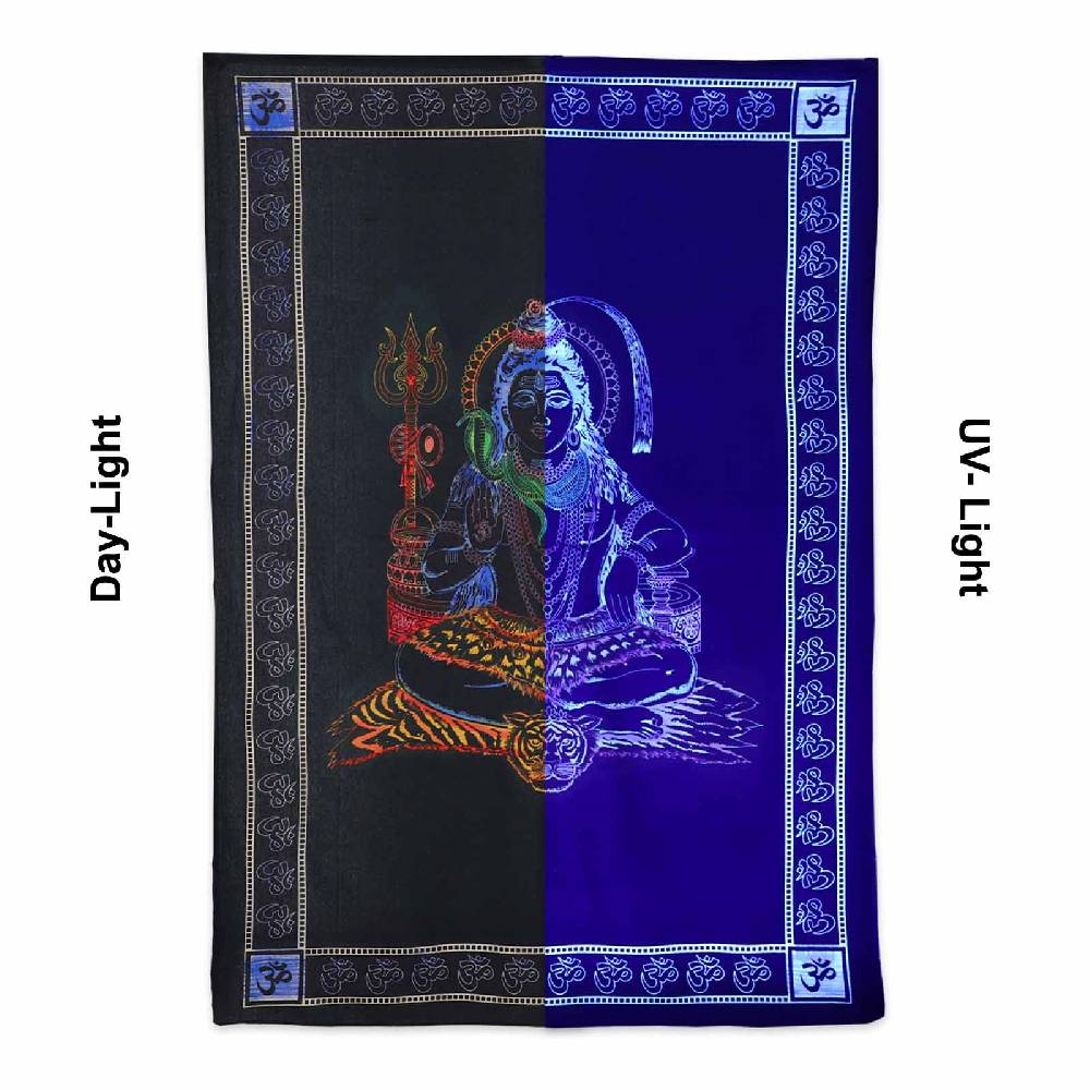 Kunst Und Magie UV Tuch Shiva Tagesdecke Wandbehang Deko Meditation UV Schwarzlicht ca. 200 x 135 cm Räumungsverkauf