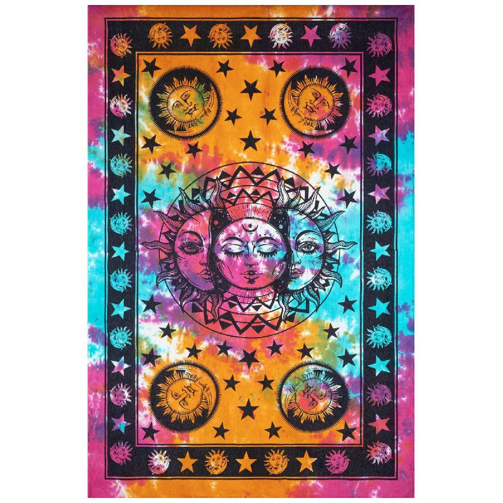 Kunst Und Magie Tagesdecke Wandbehang Bunt Deko Tuch Sonne Mond und Sterne Goa Hippie ca.200 x 140cm Kauf eins, bekomm eins gratis