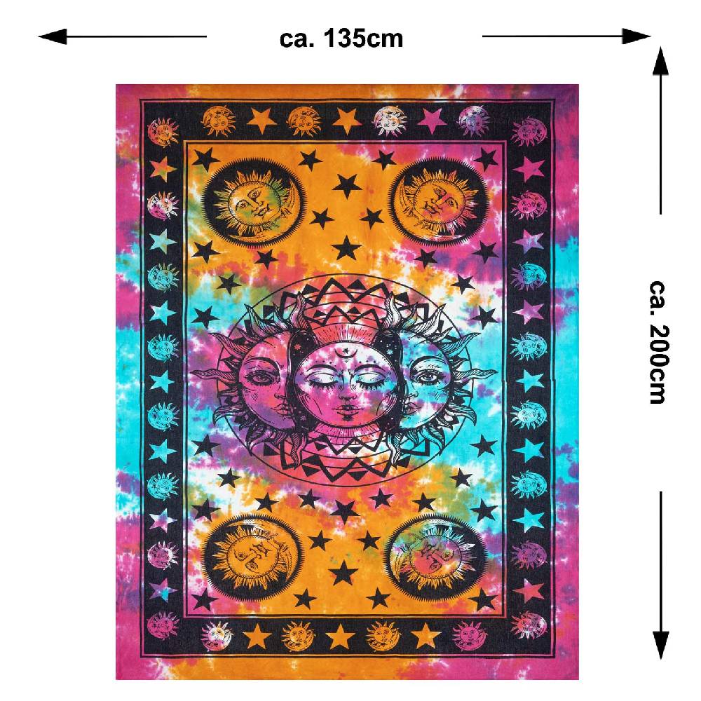 Kunst Und Magie Tagesdecke Wandbehang Bunt Deko Tuch Sonne Mond und Sterne Goa Hippie ca.200 x 140cm Kauf eins, bekomm eins gratis