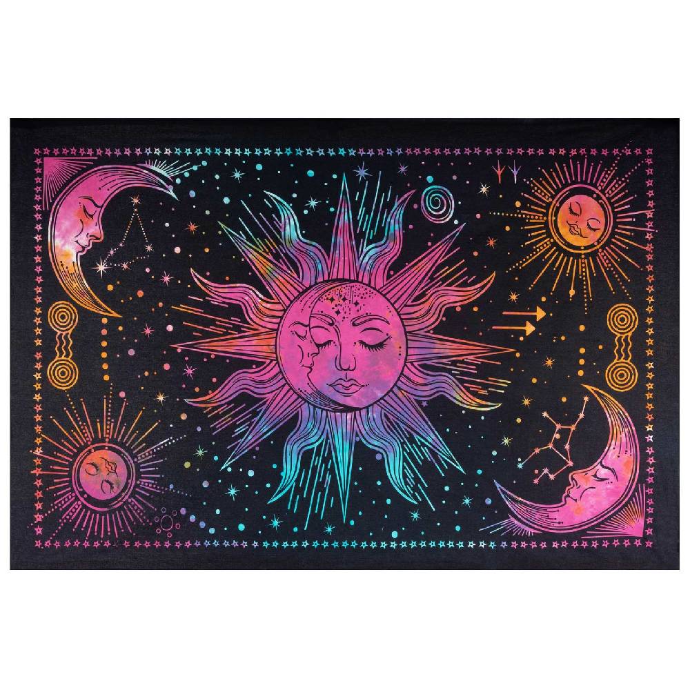 Kunst Und Magie Tagesdecke Wandbehang Bunt Deko Tuch Sonne Mond und Sterne Goa Hippie ca.200 x 140cm Sonderangebote