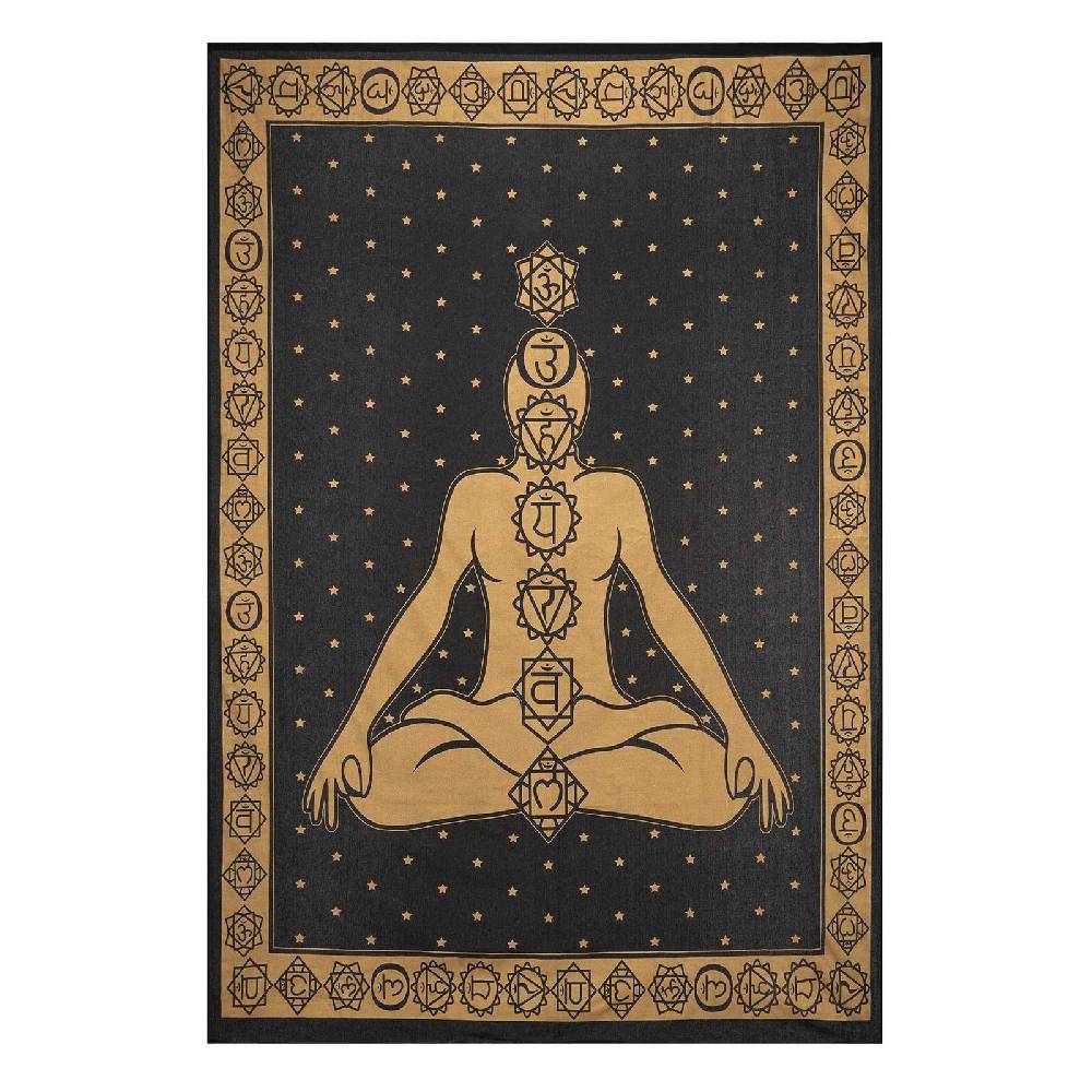 Kunst Und Magie Tagesdecke Wandbehang Bunt Deko Tuch Golden Buddha 7 Chackra Meditation ca.200x135cm Riesige Ersparnisse
