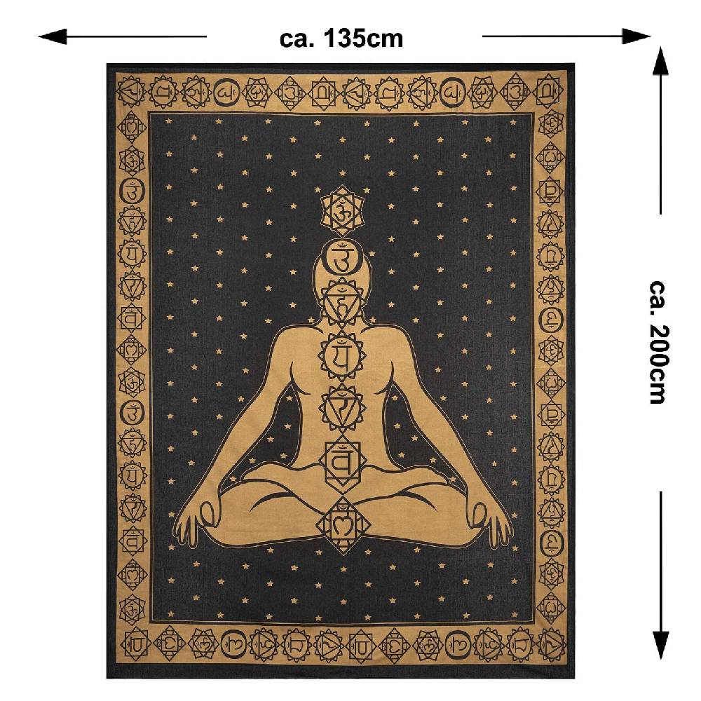 Kunst Und Magie Tagesdecke Wandbehang Bunt Deko Tuch Golden Buddha 7 Chackra Meditation ca.200x135cm Riesige Ersparnisse