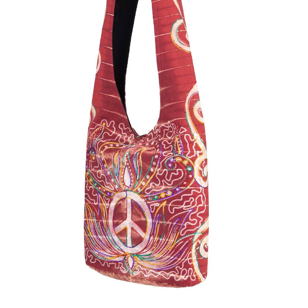 Kunst Und Magie Kunst und Magie Batik Schultertasche Umhängetasche Peace Symbol Rot Nur noch ein Tag übrig