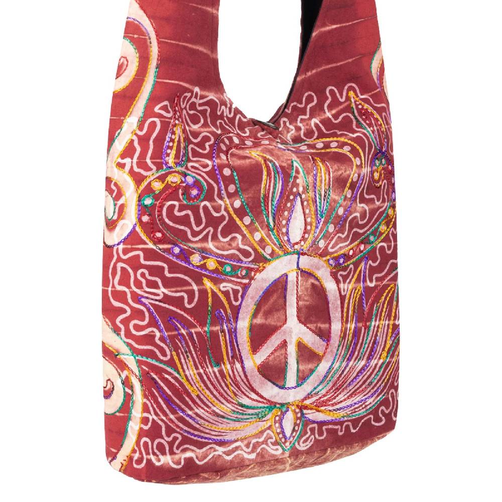 Kunst Und Magie Kunst und Magie Batik Schultertasche Umhängetasche Peace Symbol Rot Nur noch ein Tag übrig