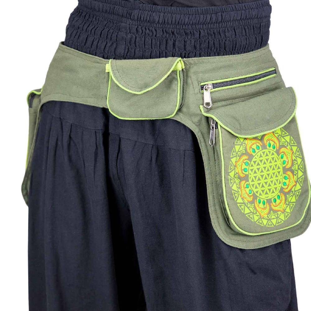 Kunst Und Magie KUNST UND MAGIE Doppel-Hüfttasche Bauchtasche Gürteltasche Bauchgurt Festivaltasche Blume des Lebens Räumungsverkauf