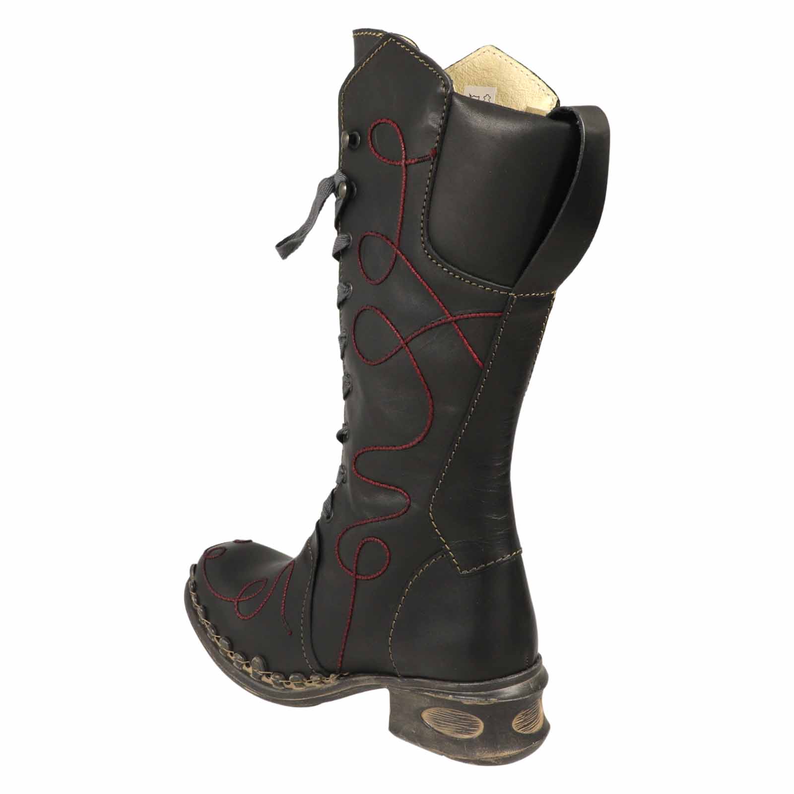 Kunst Und Magie Rovers Schwarzer Damen Stiefel mit Ziernähten 42019 Crust Costa Boho Kostenlose Rückgabe