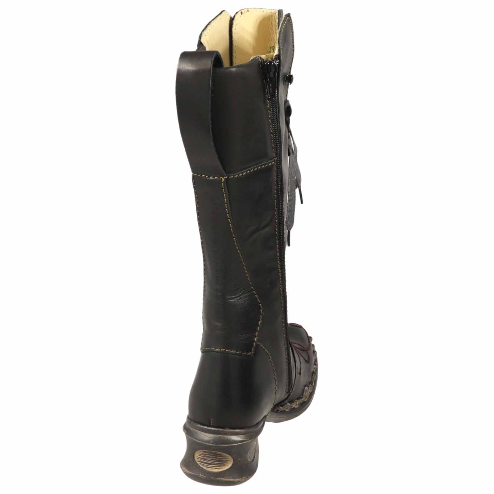 Kunst Und Magie Rovers Schwarzer Damen Stiefel mit Ziernähten 42019 Crust Costa Boho Kostenlose Rückgabe