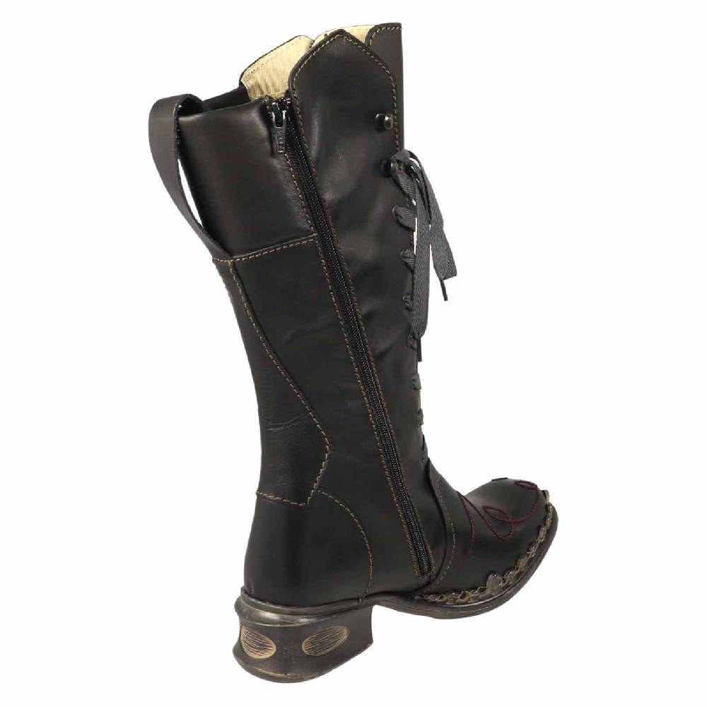 Kunst Und Magie Rovers Schwarzer Damen Stiefel mit Ziernähten 42019 Crust Costa Boho Kostenlose Rückgabe