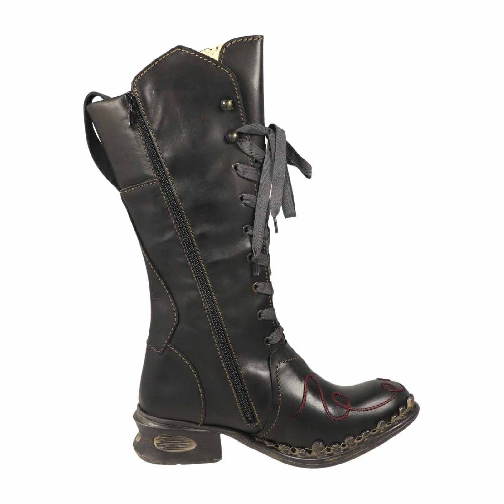 Kunst Und Magie Rovers Schwarzer Damen Stiefel mit Ziernähten 42019 Crust Costa Boho Kostenlose Rückgabe