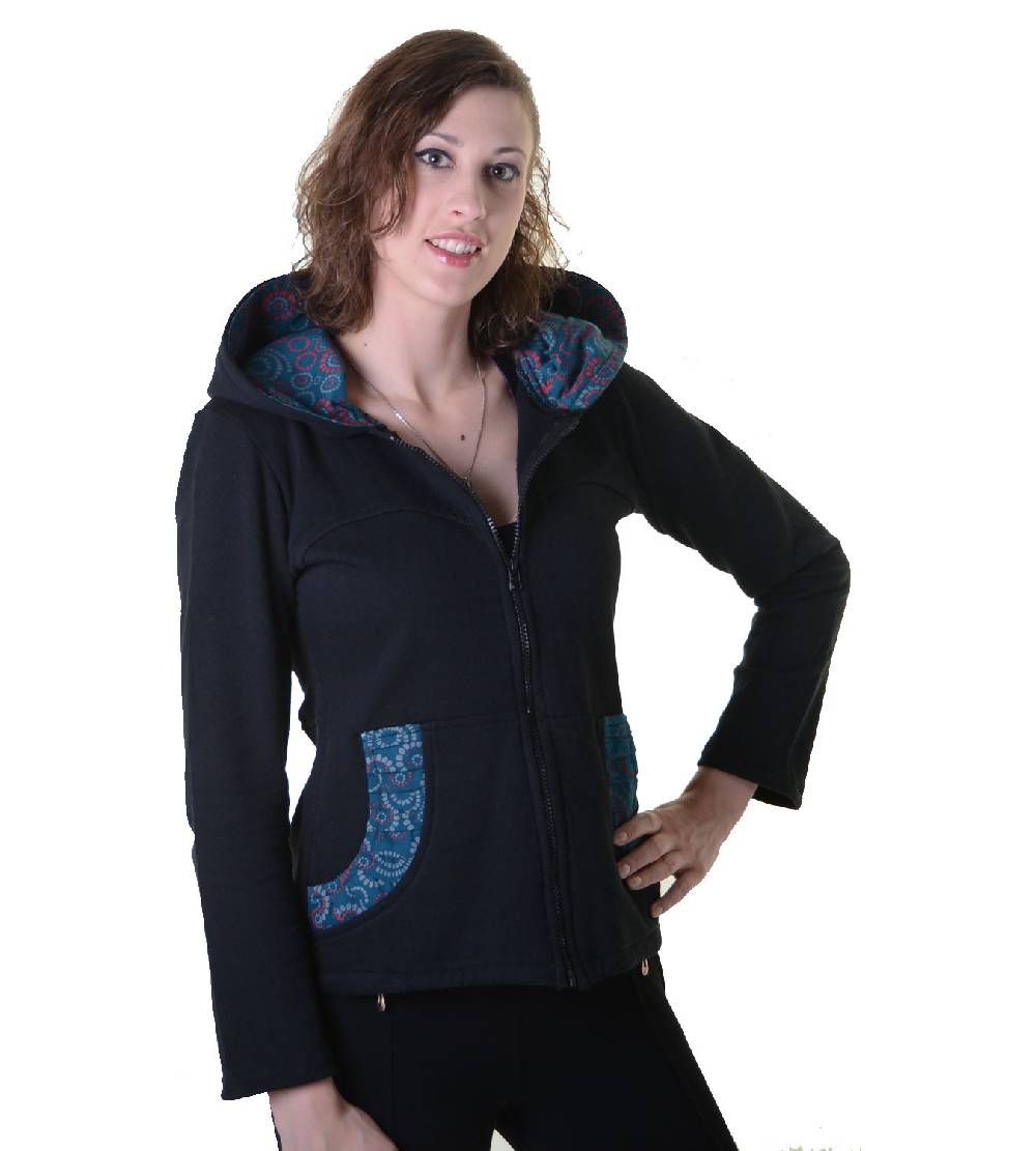 Kunst Und Magie Trendige Baumwolljacke für Damen mit Goa-Mustern - Hippie Jacke Fleecefutter mit Kapuze Clearance-Verkauf