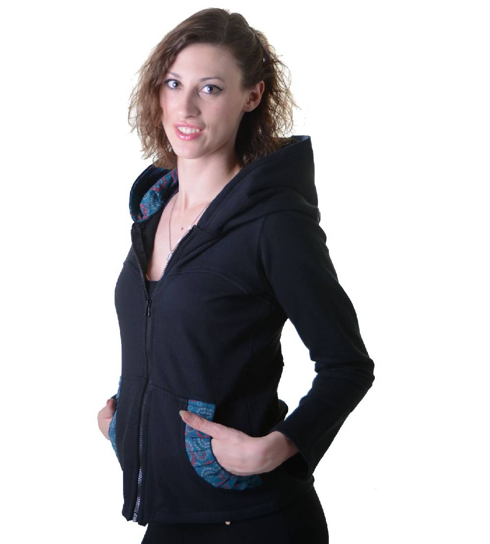 Kunst Und Magie Trendige Baumwolljacke für Damen mit Goa-Mustern - Hippie Jacke Fleecefutter mit Kapuze Clearance-Verkauf