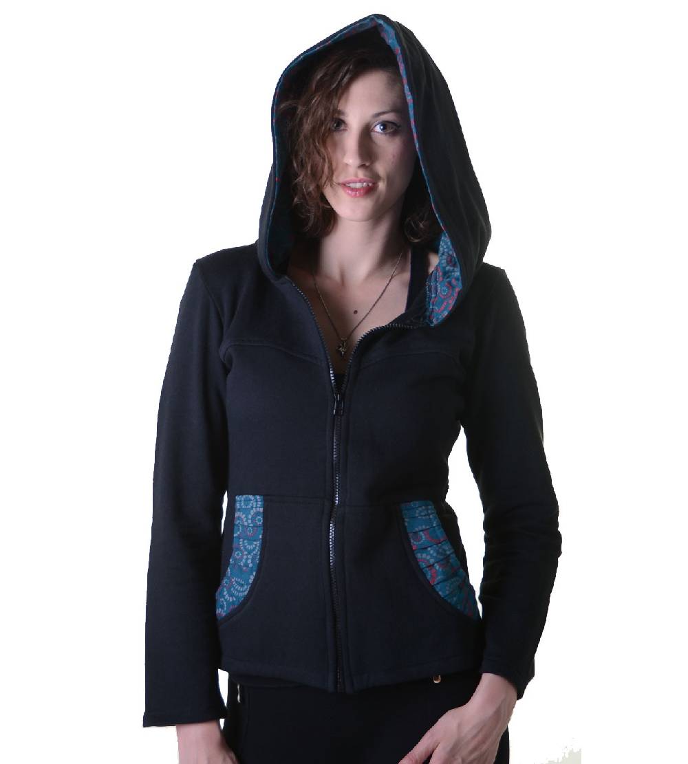 Kunst Und Magie Trendige Baumwolljacke für Damen mit Goa-Mustern - Hippie Jacke Fleecefutter mit Kapuze Clearance-Verkauf