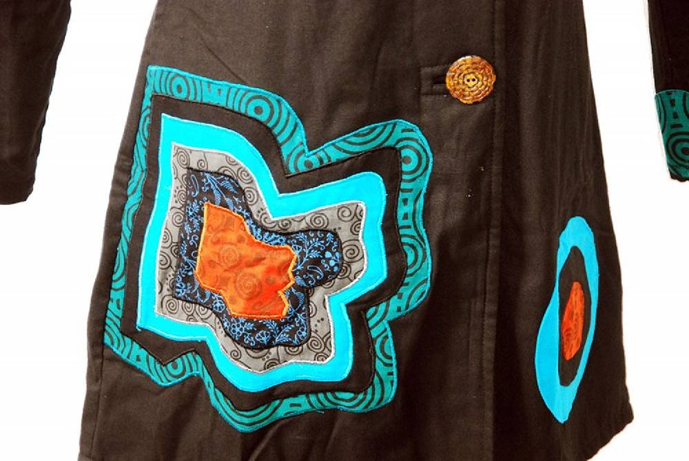 Kunst Und Magie Boho Mantel / Jacke Goa Psy Hippie mit Patchwork-Blume braun Fabrikladen