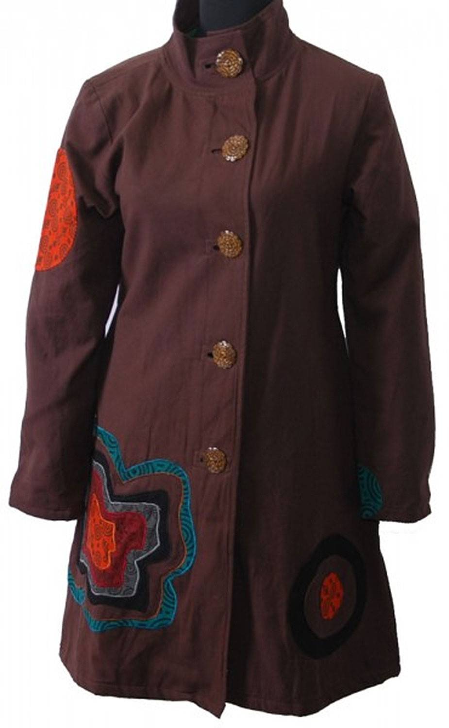 Kunst Und Magie Boho Mantel / Jacke Goa Psy Hippie mit Patchwork-Blume braun Fabrikladen
