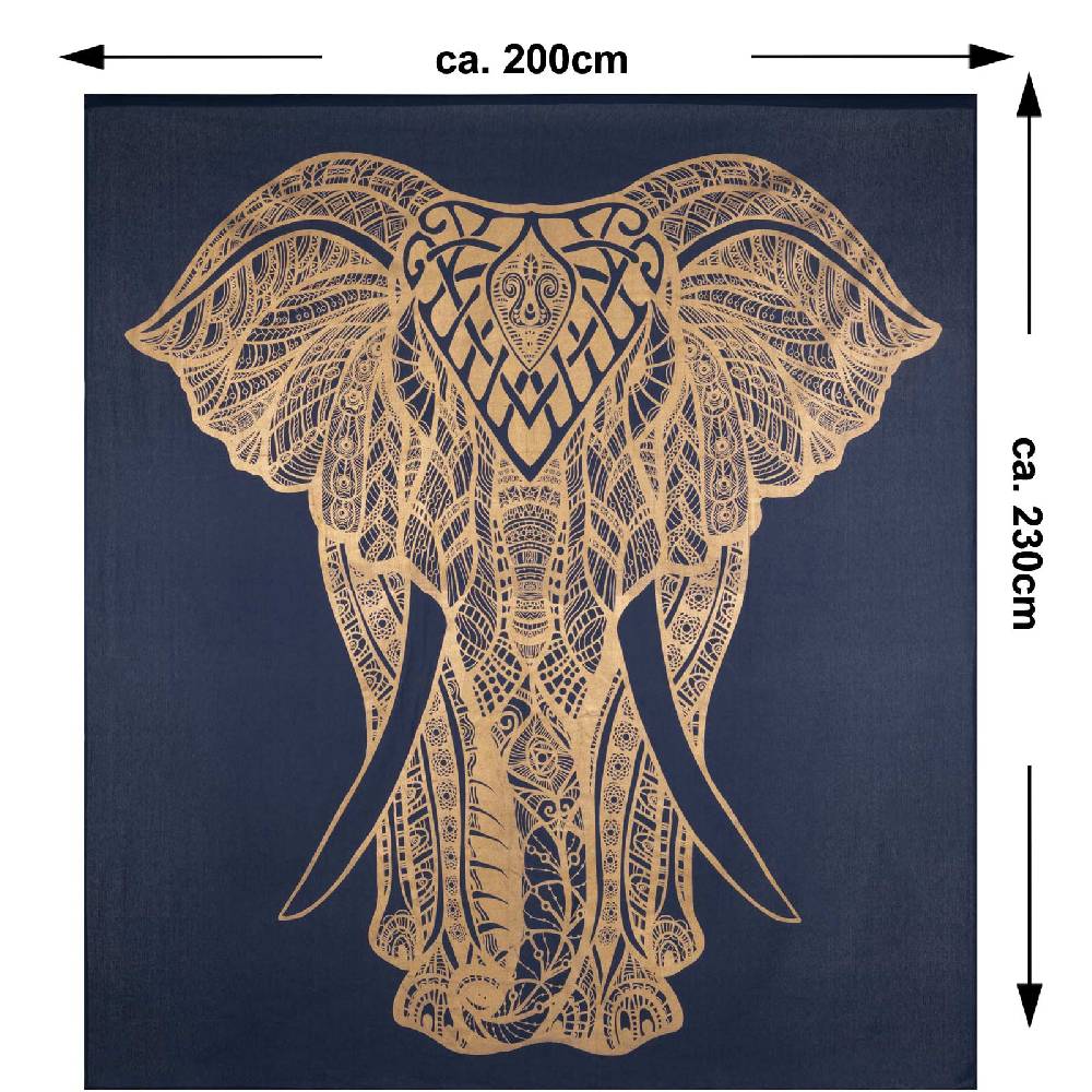 Kunst Und Magie Kunst und Magie Tagesdecke Wandbehang Deko Tuch Goldener Elefant ca. 200 x 230cm zollfrei