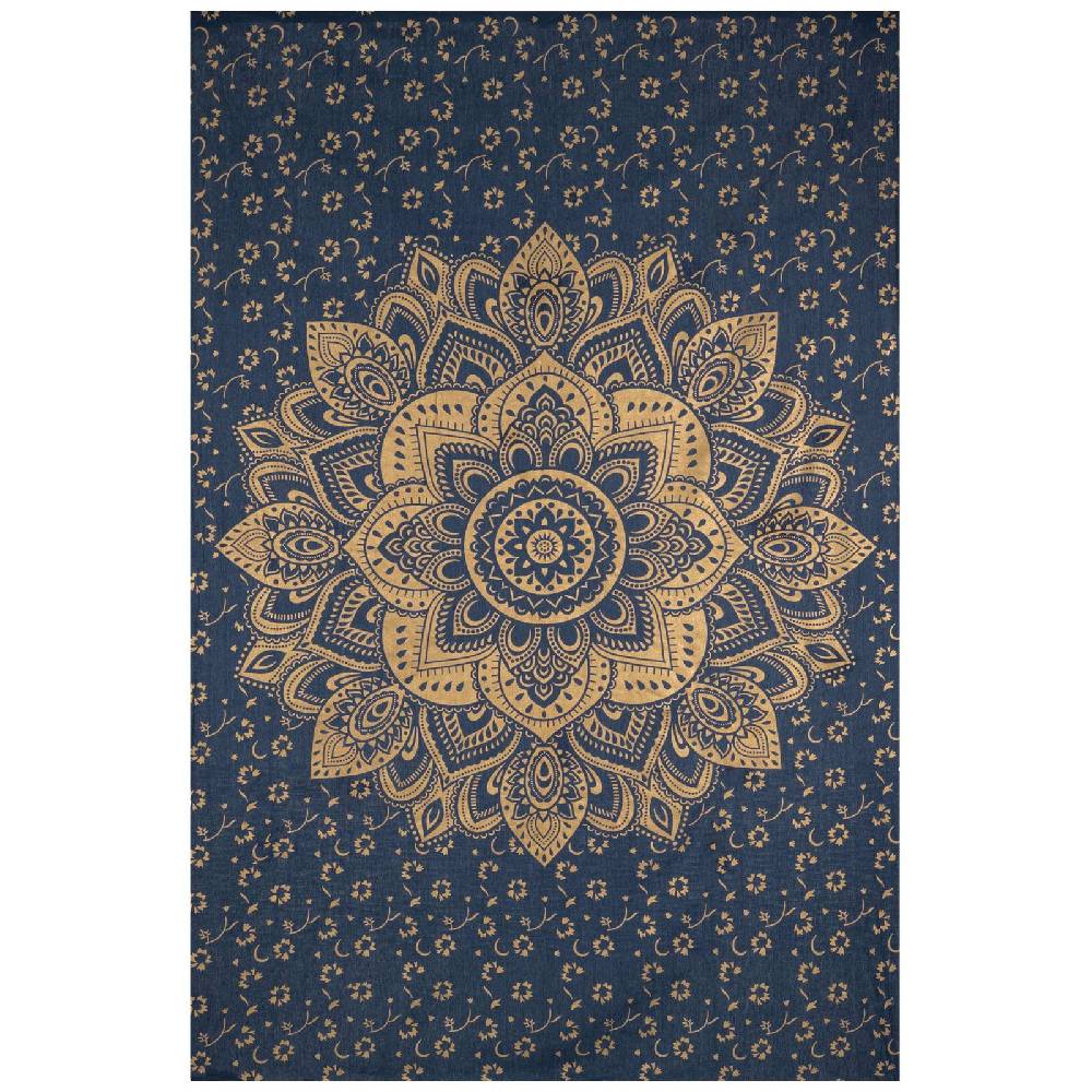 Kunst Und Magie Kunst und Magie Tagesdecke Wandbehang Deko Tuch Golden Blue Lotus Mandala ca. 200 x135cm Rabatte dieses Monats