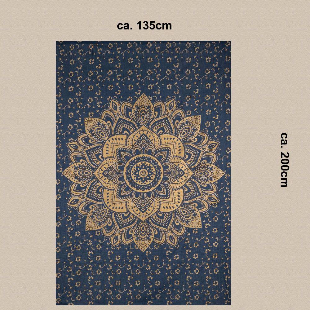 Kunst Und Magie Kunst und Magie Tagesdecke Wandbehang Deko Tuch Golden Blue Lotus Mandala ca. 200 x135cm Rabatte dieses Monats