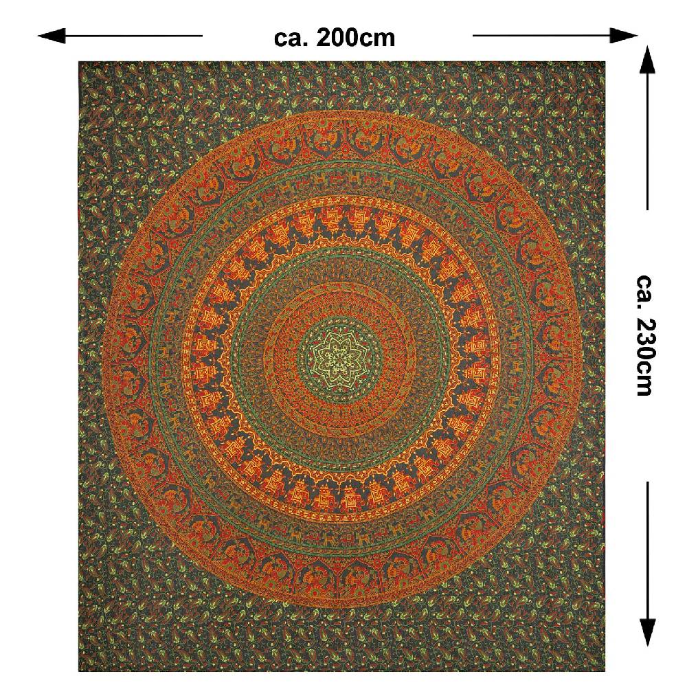 Kunst Und Magie Tagesdecke Wandbehang Mandala Deko Tuch Indisch Elefant XL ca. 200 x 230cm Kostenloser Versand