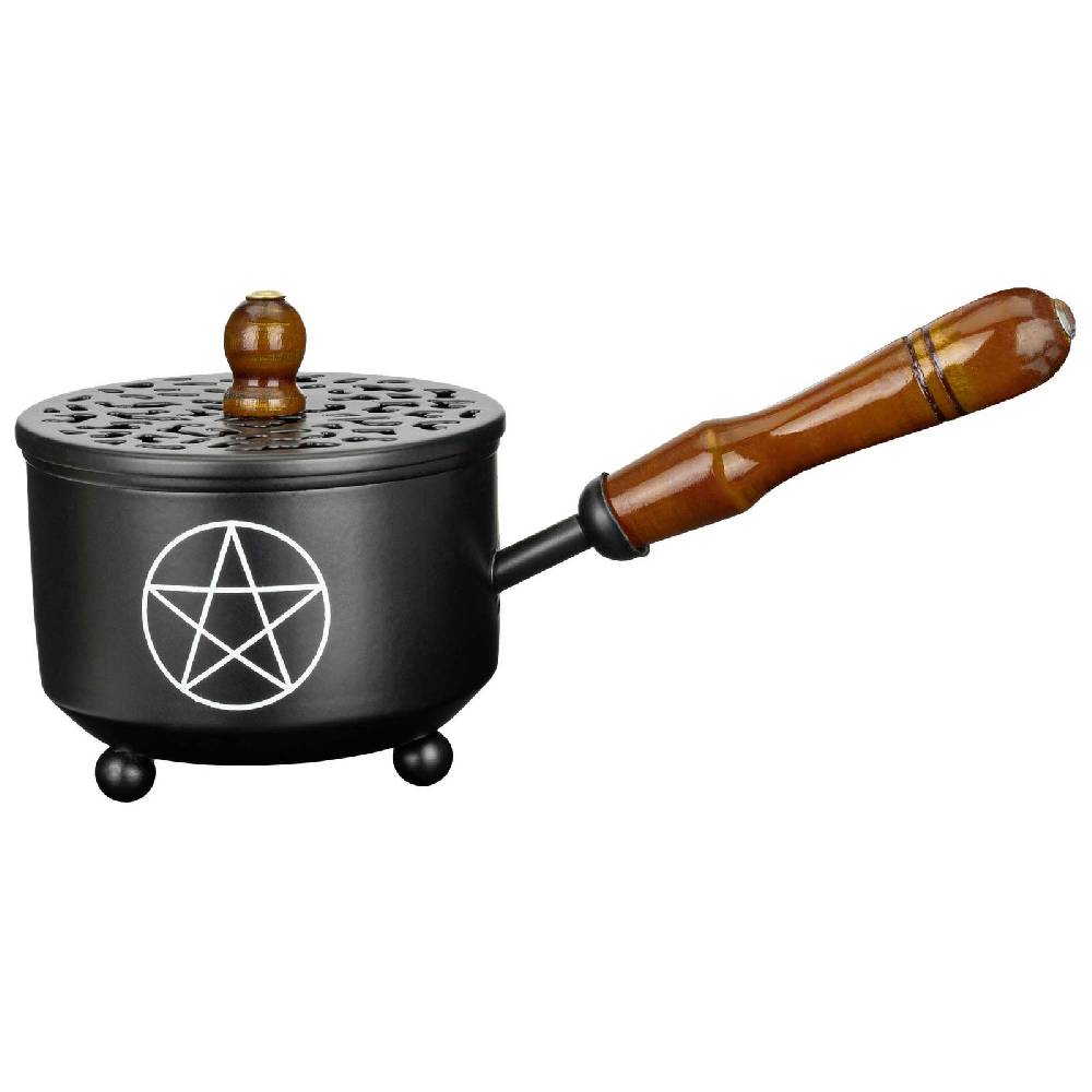 Kunst Und Magie Wicca Räucherpfanne Pentagramm Metall in schwarz Räuchergefäß Weihrauch-Aromatherapie-Brenner Neueste Mode