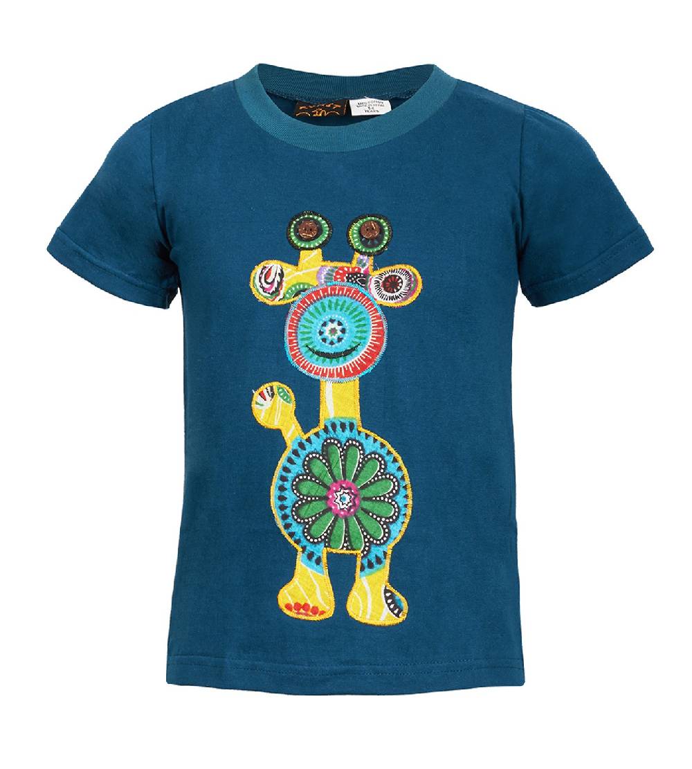 Kunst Und Magie Farbenfrohes Kids T-Shirt mit Patchwork-Stick "Giraffe" Hippie Goa Letzte 3 Tage