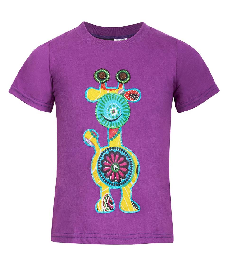 Kunst Und Magie Farbenfrohes Kids T-Shirt mit Patchwork-Stick "Giraffe" Hippie Goa Letzte 3 Tage