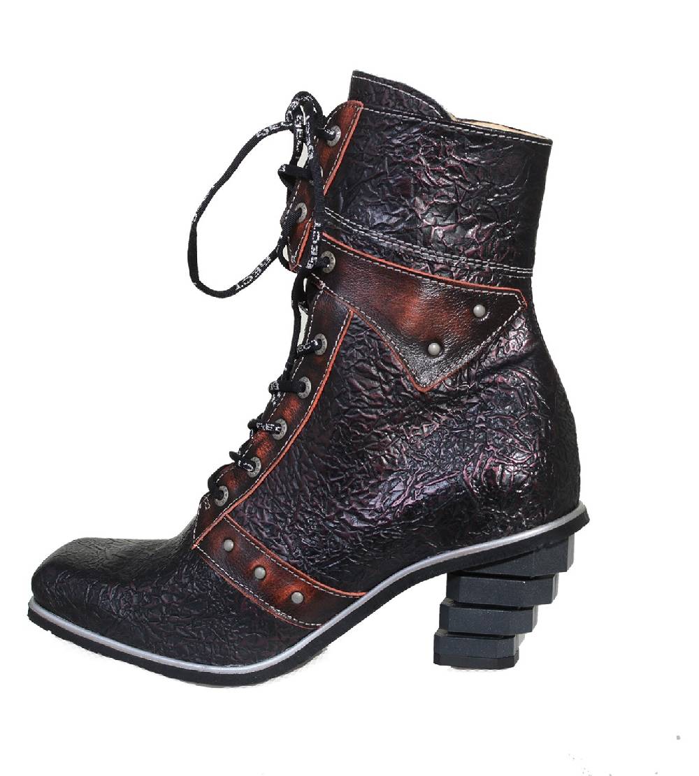 Kunst Und Magie Eject Stiefel - Antik Rote New Square Damen Biker Boots Sonderangebot