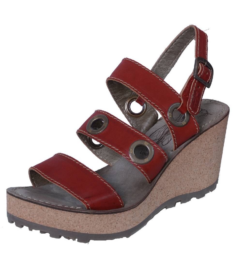 Kunst Und Magie Fly London Guse Damen Sandalette mit Keilabsatz und Plateausohle Rot Online Shopping