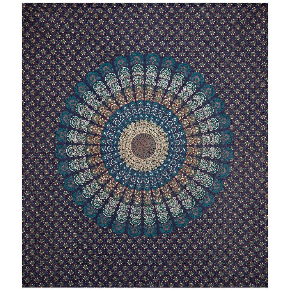 Kunst Und Magie Tagesdecke Wandbehang Mandala Deko Tuch Peacock Pfau XL ca. 200 x 230cm VIP-Rabatte