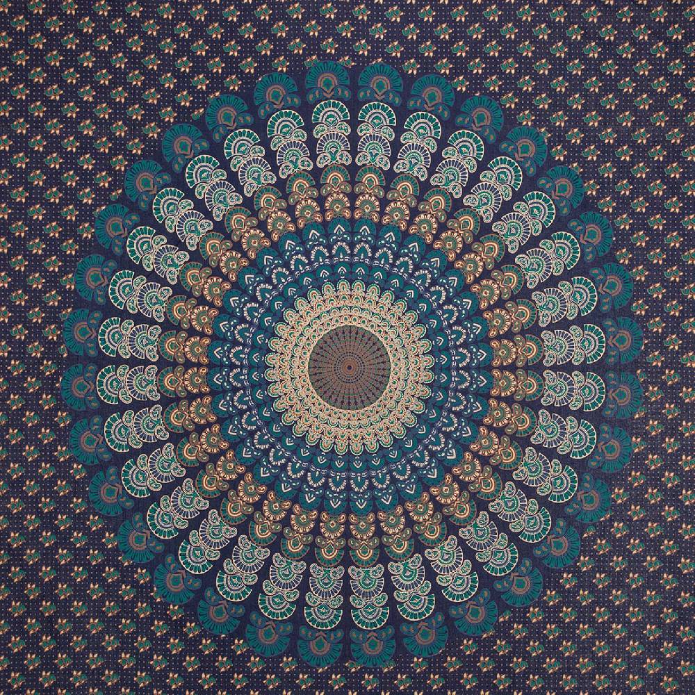 Kunst Und Magie Tagesdecke Wandbehang Mandala Deko Tuch Peacock Pfau XL ca. 200 x 230cm VIP-Rabatte