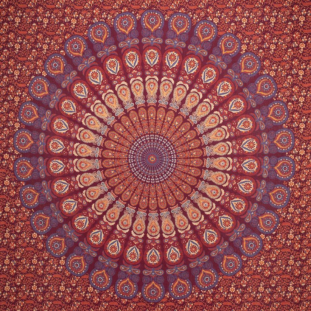 Kunst Und Magie Tagesdecke Wandbehang Mandala Deko Tuch Peacock Pfau XL ca. 200 x 230cm Super Sparpreis