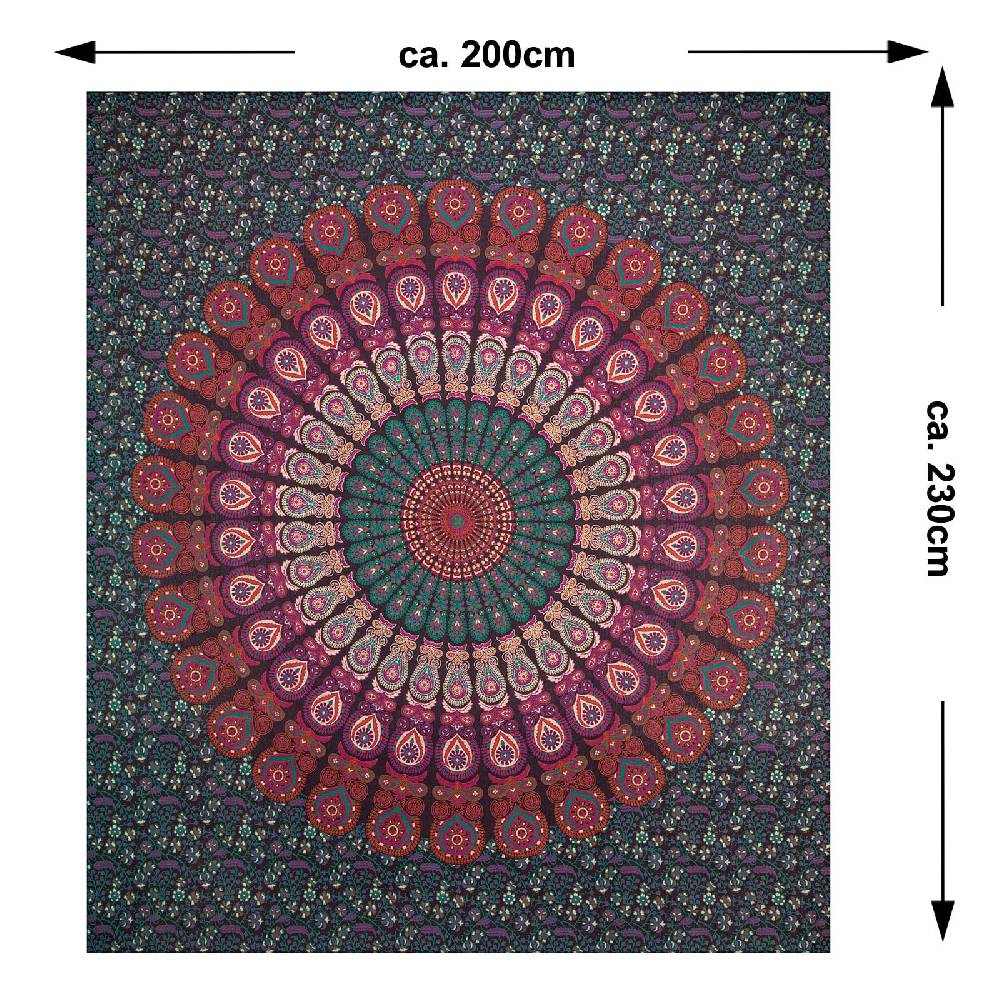 Kunst Und Magie Tagesdecke Wandbehang Mandala Deko Tuch Peacock Pfau XL ca. 200 x 230cm Wochenangebot