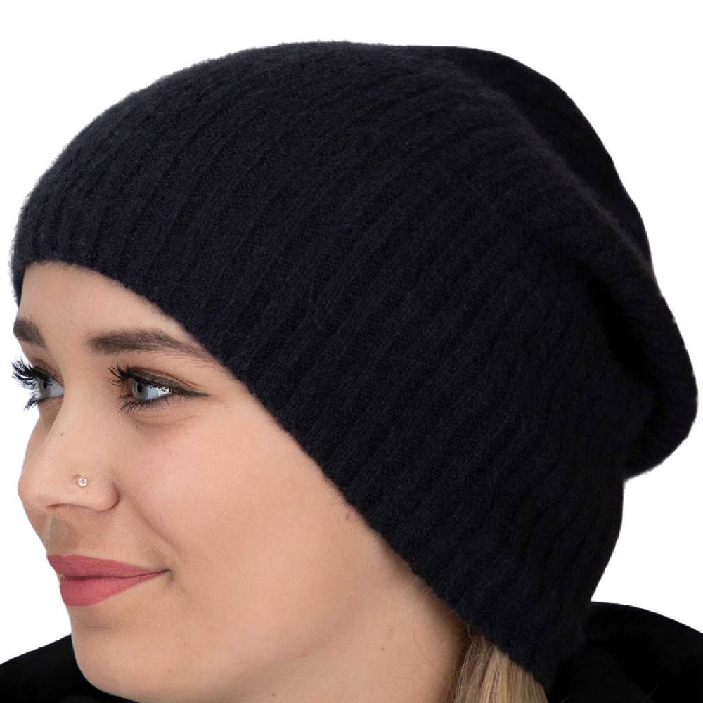 Kunst Und Magie Long Slouch Beanie Mütze aus Kashmir Wolle Wollmütze Unisex für Sie und Ihn Schwarz gerippt Großer Ausverkauf