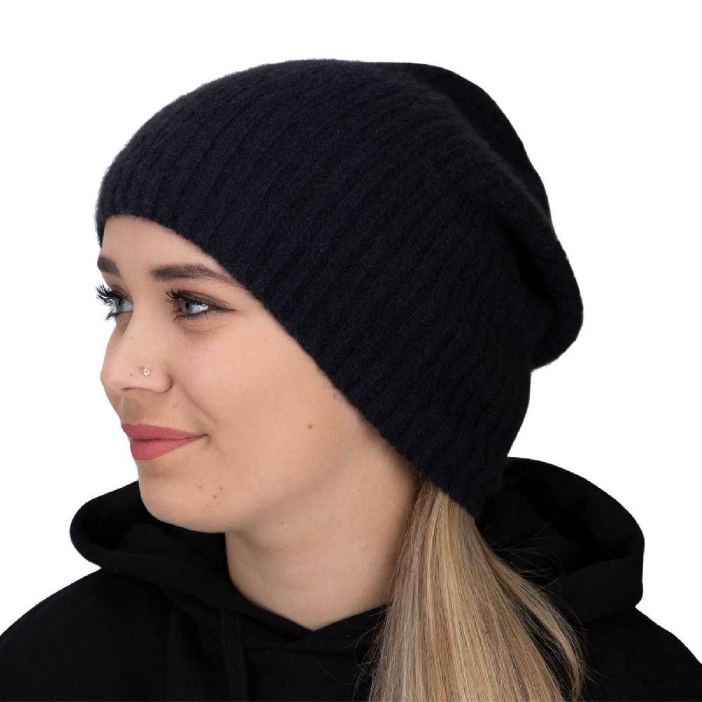 Kunst Und Magie Long Slouch Beanie Mütze aus Kashmir Wolle Wollmütze Unisex für Sie und Ihn Schwarz gerippt Großer Ausverkauf