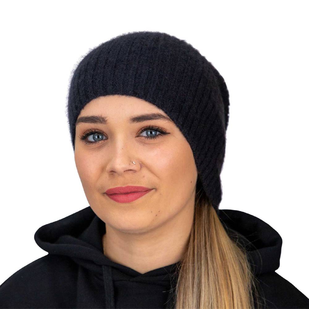 Kunst Und Magie Long Slouch Beanie Mütze aus Kashmir Wolle Wollmütze Unisex für Sie und Ihn Schwarz gerippt Großer Ausverkauf