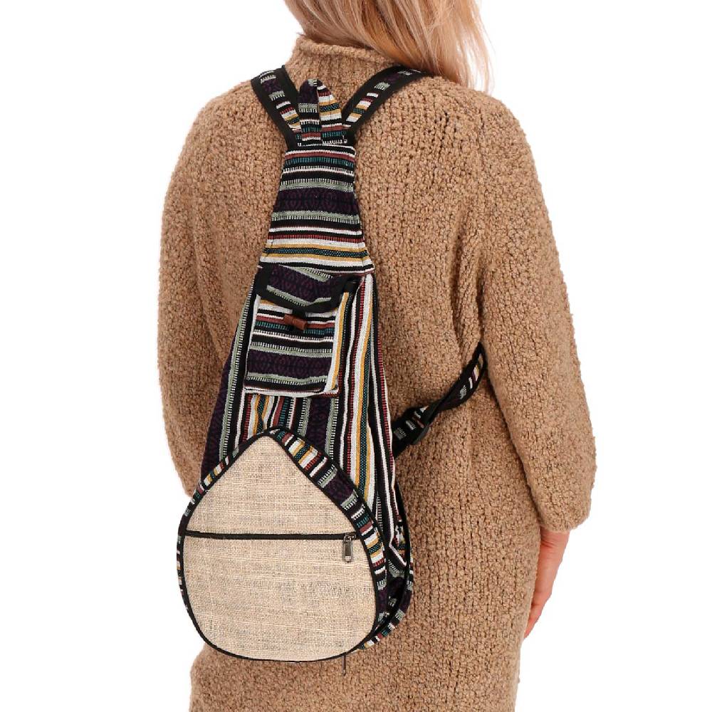 Kunst Und Magie Kunst und Magie Bunter Hippie Rucksack Schultertasche Slingbag Crossbody-Bag Hanf Begrenztes Angebot