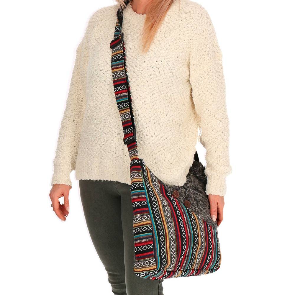 Kunst Und Magie Kunst und Magie Damen Schultertasche Stonewashed Hippie Handtasche Bunte Goa Tasche mit Schulterriemen Preisnachlass