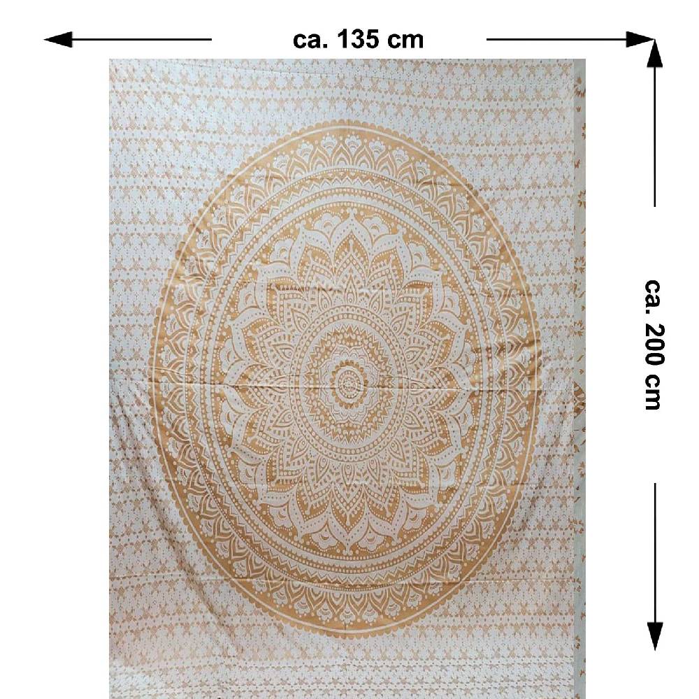 Kunst Und Magie Kunst und Magie Tagesdecke Wandbehang Deko Tuch Golden White Lotus Mandala ca. 200 x135cm Bis zu 65% Rabatt