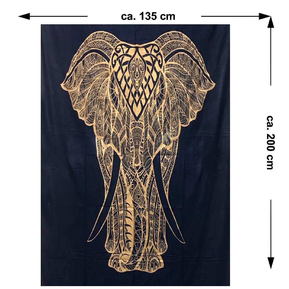 Kunst Und Magie Kunst und Magie Tagesdecke Wandbehang Deko Tuch Goldener Elefant ca. 200 x135cm Sonderangebot der Fabrik