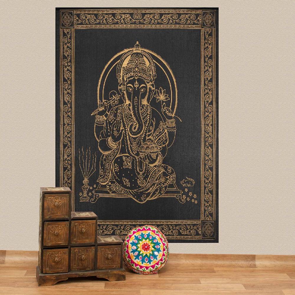 Kunst Und Magie Kunst und Magie Tagesdecke Wandbehang Wand Deko Tuch Lord Ganesha ca. 200 x135cm Wandteppich Nur noch ein Tag übrig
