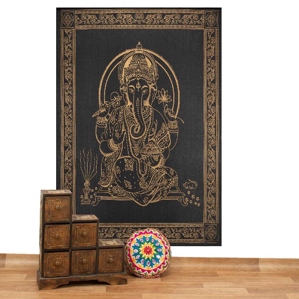 Kunst Und Magie Kunst und Magie Tagesdecke Wandbehang Wand Deko Tuch Lord Ganesha ca. 200 x135cm Wandteppich Nur noch ein Tag übrig