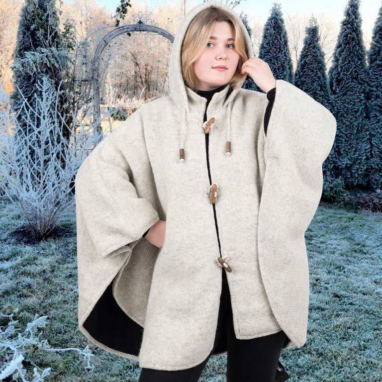 Kunst Und Magie Strick Poncho mit Kapuze Umhang Cape Strickjacke Wolle Jacke mit Kapuze Winter Mantel Outlet