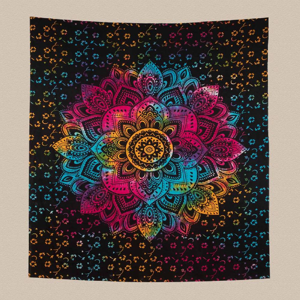 Kunst Und Magie Kunst und Magie Tagesdecke Wandbehang Buntes Tuch Lotus Mandala ca. 200 x 135 cm Schlussverkauf