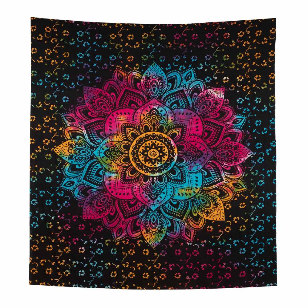 Kunst Und Magie Kunst und Magie Tagesdecke Wandbehang Buntes Tuch Lotus Mandala ca. 200 x 135 cm Schlussverkauf