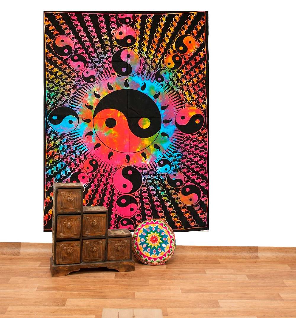 Kunst Und Magie Kunst und Magie Tagesdecke Wandbehang Buntes Tuch Ying & Yang Mandala ca. 200 x 135 cm Meist gekauft