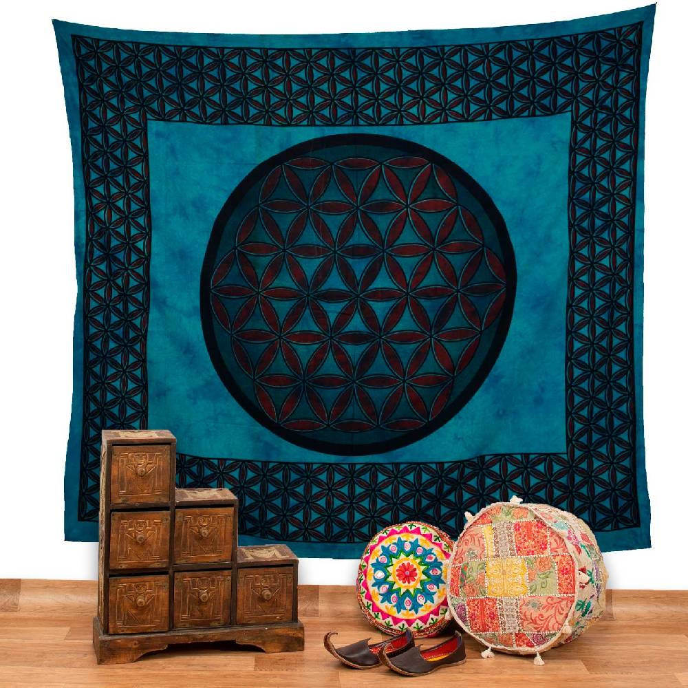 Kunst Und Magie Tagesdecke Wandbehang Blume des Lebens Mandala Tuch Indien ca. 230 x 210 cm von Kunst und Magie Blitzverkäufe