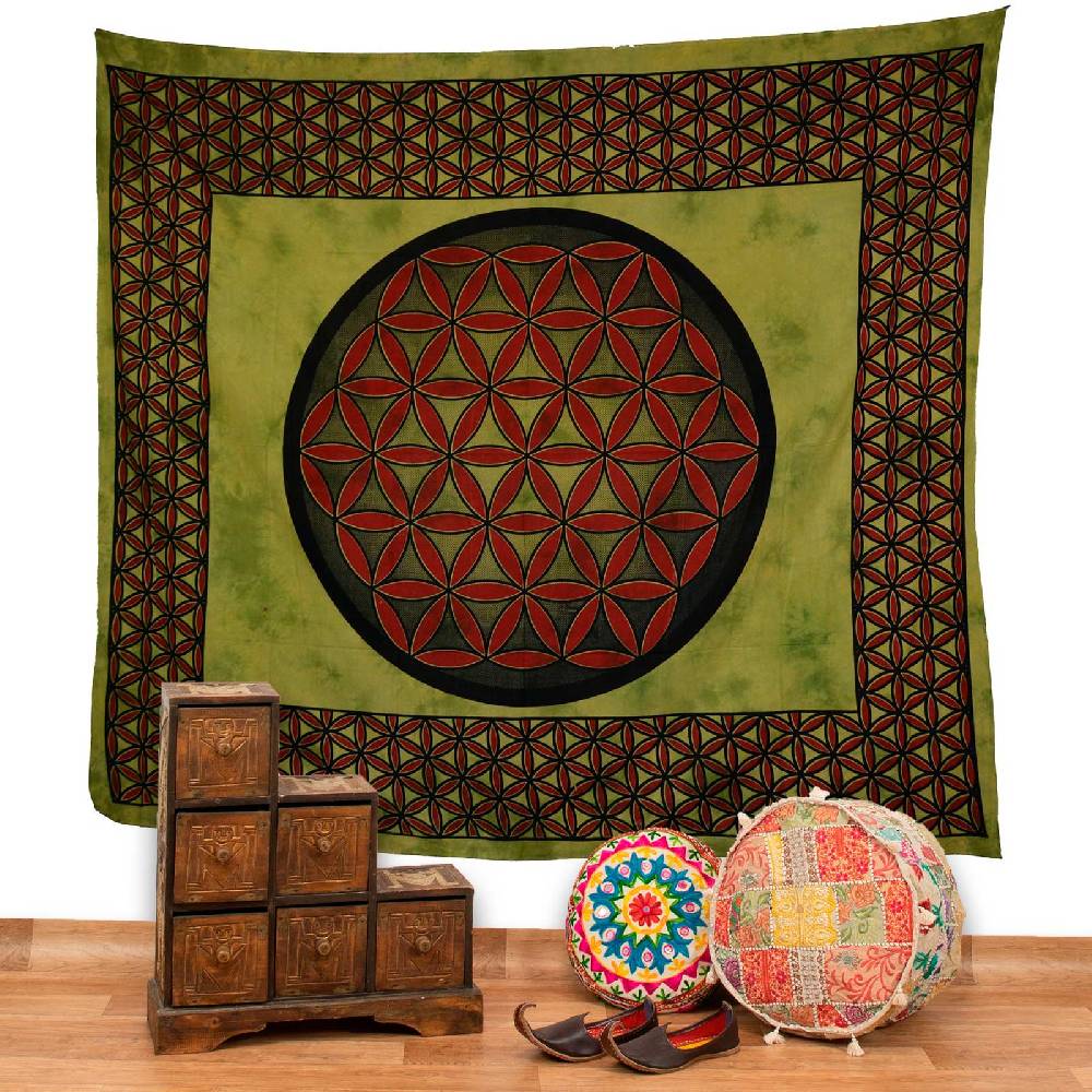 Kunst Und Magie Tagesdecke Wandbehang Blume des Lebens Mandala Tuch Indien ca. 230 x 210 cm von Kunst und Magie Kostenloser Versand