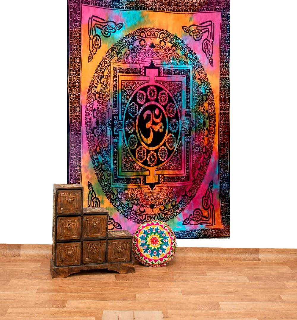 Kunst Und Magie Aum Tagesdecke Wandbehang Deko Tuch OM Yantra Mandala Yoga Goa Hippie ca. 200x135cm Limitierter Zeitrabatt