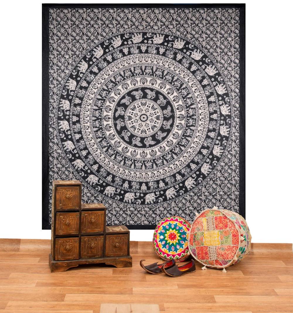 Kunst Und Magie Kunst und Magie Tagesdecke Wandbehang Deko Tuch Elefant Mandala ca. 210 x 235 cm Lagerräumung