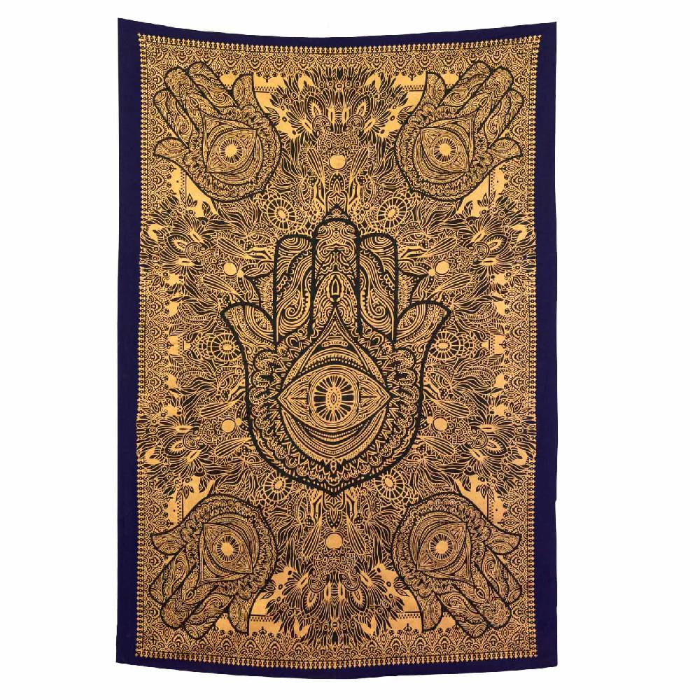 Kunst Und Magie Kunst und Magie Tagesdecke Wandbehang Deko Tuch Goldene Hamsa Hand ca. 200 x135cm Heißer Verkauf